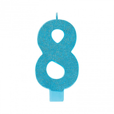 Vela Aniversário Azul Turquesa com Glitter Nº8 13cm