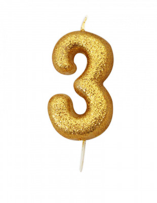 Vela Aniversário Gold Glitter Nº 3