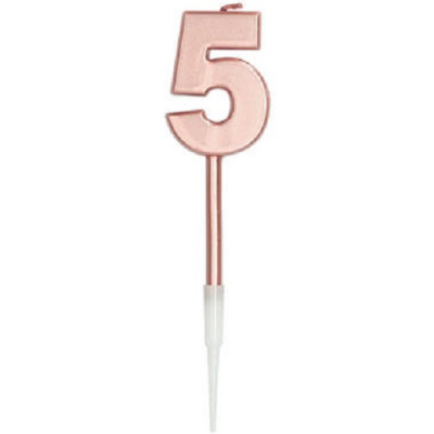 Vela Aniversário Nº5 Metálica Rose Gold 14cm