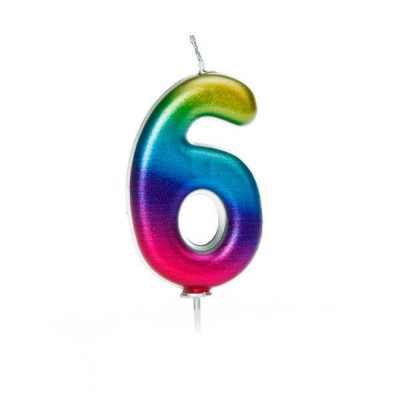 Vela Aniversário Nº6 Metálica Rainbow