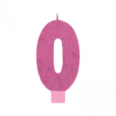 Vela Aniversário Rosa com Glitter Nº0 13cm
