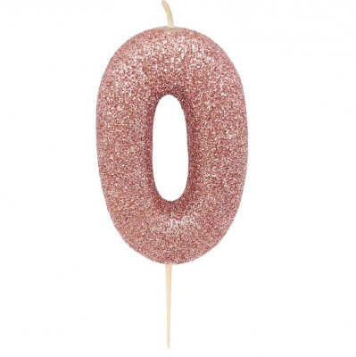 Vela Aniversário Rose Gold Glitter Nº 0