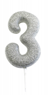 Vela Aniversário Silver Glitter Nº 3