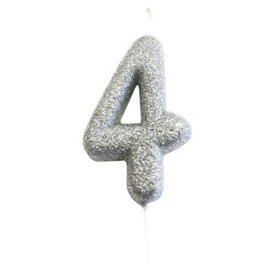 Vela Aniversário Silver Glitter Nº 4