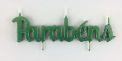 Vela Artesanal Verde Parabéns 21 cm