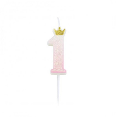Vela Nº1 Rosa Glitter Coroa