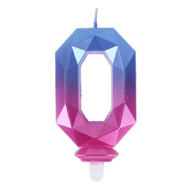 Vela Número 0 Diamante Azul e Fúcsia 7,7cm