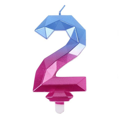 Vela Número 2 Diamante Azul e Fúcsia 7,7cm