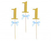 10 Toppers Cupcakes Número 1 Glitter Laço Azul