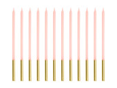 12 Velas Rosa Pastel + Dourado 14cm
