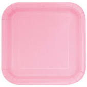 14 Pratos Quadrados Rosa Claro 22cm