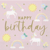 16 Guardanapos Happy Birthday Dainty Unicorn 33cm