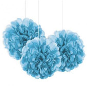 3 Mini Bolas Pom Pom Decorativas Azul Claro