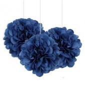 3 Mini Bolas Pom Pom Decorativas Azul