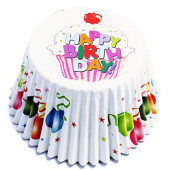 30 Cápsulas Alumínio Cupcake Happy Birthday Balões PME
