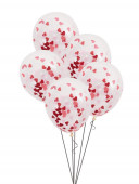 5 Balões Confettis Corações Vermelhos e Rosa