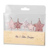 5 Velas Estrelas Rose Gold Glitter