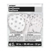 6 Balões Látex Branco Bolinhas Prateadas