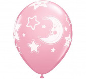 6 Balões Latex Lua e Estrela Rosa