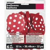 6 Balões látex Vermelho bolinhas