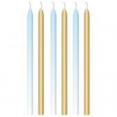 6 Velas Finas Azul-Dourado