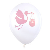 8 Balões Latex Cegonha Rosa Baby Shower