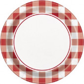 8 Pratos Padrão Pic Nic Vermelho 17cm