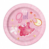 8 Pratos Redondos 18 cm Pink Baby Shower