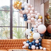 Arco Balões Luxe Mármore, Azul e Dourado Chrome
