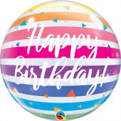 Balão Bubble Happy Birthday Rainbow Stripes