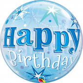 Balão Bubble Sparkle Azul Happy Birthday