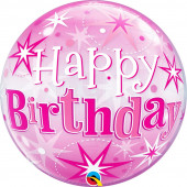 Balão Bubble Sparkle cor-de-rosa Happy Birthday