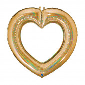 Balão Foil Coração Glitter Holographic Dourado 104cm