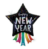 Balão Foil Estrela Glitter Happy New Year 109cm