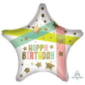Balão Foil Estrela Happy Birthday Gold Stars 48cm