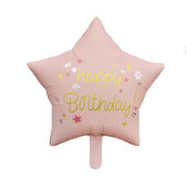 Balão Foil Estrela Happy Birthday Rosa Pastel 47cm