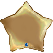Balão Foil Estrela Holographic Platinum Dourado