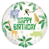 Balão Foil Happy Birthday Animais da Selva Animal Safari 46cm