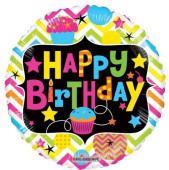 Balão Foil Happy Birthday Cupcake Neon 45cm