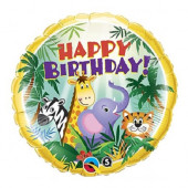 Balão Foil Happy Birthday Jungle Friends 46cm