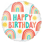 Balão Foil Happy Birthday Retro Rainbow 43cm