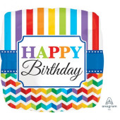 Balão Foil Happy Birthday Stripes & Chevron Rainbow 43cm