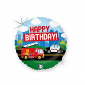 Balão Foil Happy Birthday Veículos de Emergência 46cm