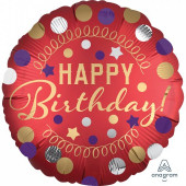Balão Foil Happy Birthday Vermelho Satin 43cm