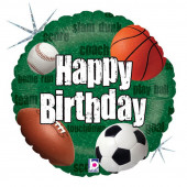 Balão Foil Holográfico Bolas Desporto Happy Birthday 46cm