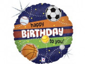 Balão Foil Holográfico Desporto Happy Birthday 46cm