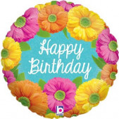 Balão Foil Holográfico Happy Birthday Flores 46cm