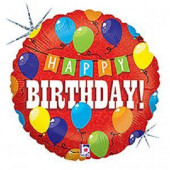 Balão Foil Holográfico Happy Birthday Party 46cm