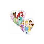 Balão Foil metálico formato coração das Princesas Disney - 43cm