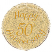 Balão Foil Prism Happy 50th Anniversary Dourado 46cm